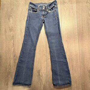 American Eagle Artist Flare Jeans Womens 2 Dark  Super Stretch Denim Low Rise